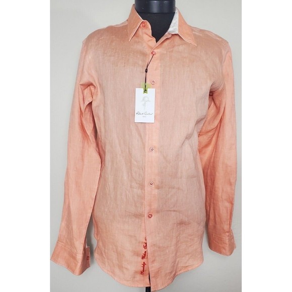 ROBERT GRAHAM LACONTI LS BUTTON DOWN 100% LINEN SHIRT PEACH SZ SMALL NWT NEW